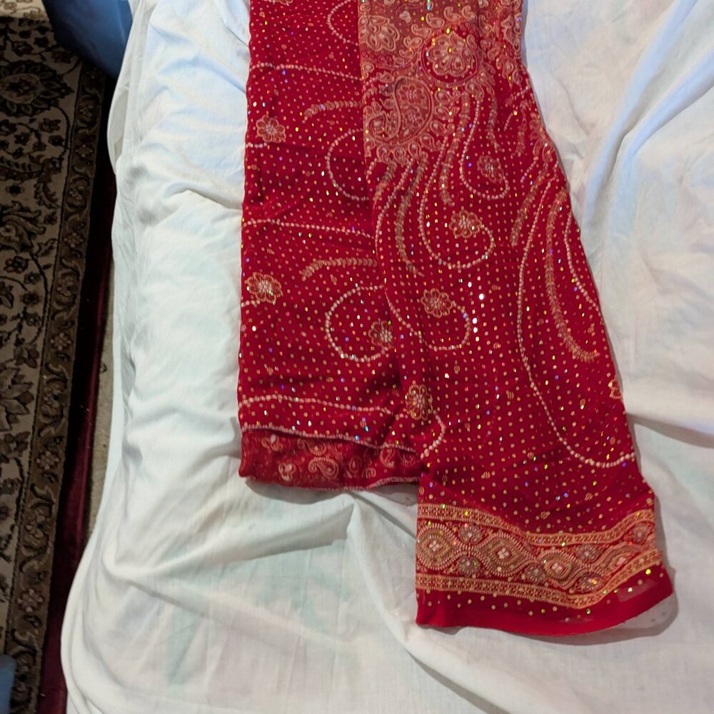 2 Saree Fabric Pieces, Beautiful, Red